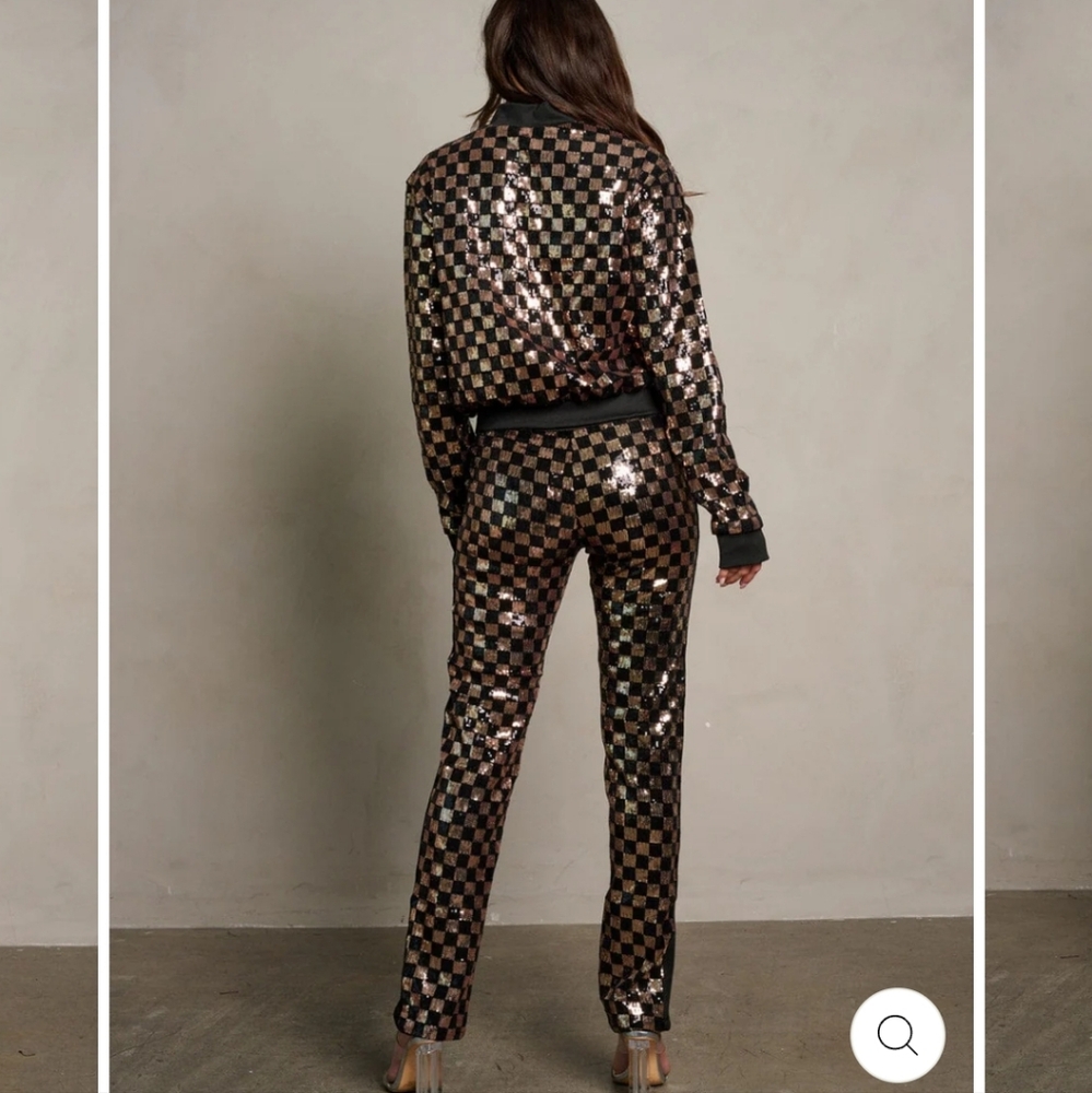 #20 Sequin Plaid Zip-Up Jacket Pant Set Last One! - Picture 5 of 6